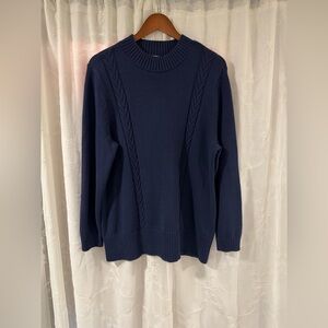 Karen Scott Crew Neck Cable Knit Sweater Blue XL Cotton